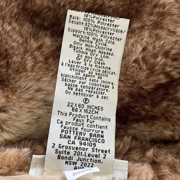 Pottery Barn faux mink fur throw 22x60” brown tan beige bed sofa patio blanket - Picture 7 of 7